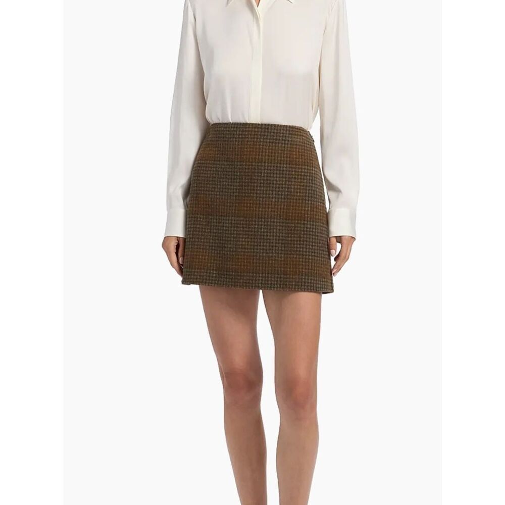 Theory Plaid Wool-Cashmere A-Line Miniskirt Brass multi NWT 10